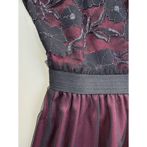 VTG Y2K Womens Lace Tulle Dress 3 Burgundy Black Whimsigoth Mall Goth Fairycore - Picture 9 of 14
